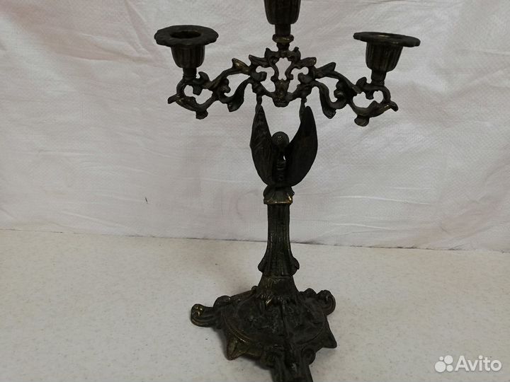 Старинный подсвечник на 3 свечи брона