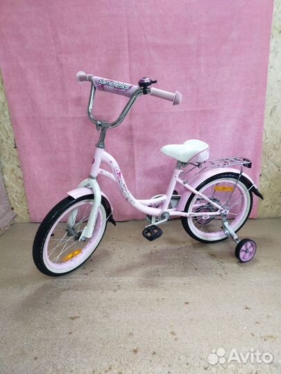 Детский розовый велосипед, колеса на 16