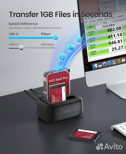 Док-станция orico для жестких дисков и SSD на 2 ди