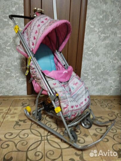 Детские санки коляска с большими колесами