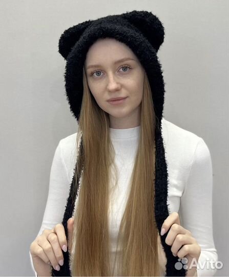 Капор женский, шапка с ушками, шапка стильная