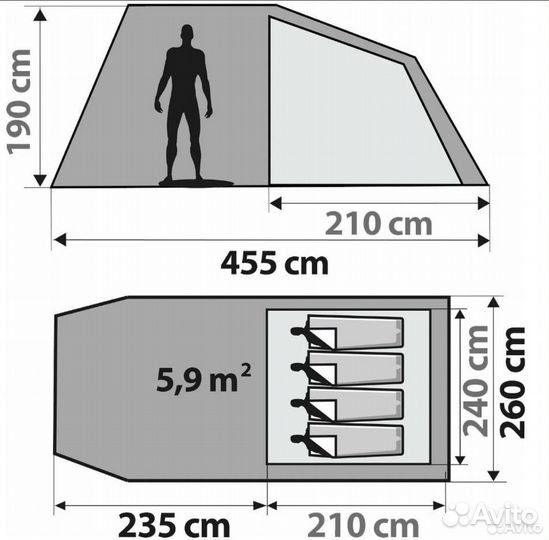Палатка туристическая 4 местная с тамбуром