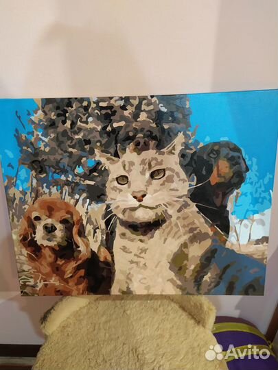 Картина на холсте: Селфи. Кот, собаки
