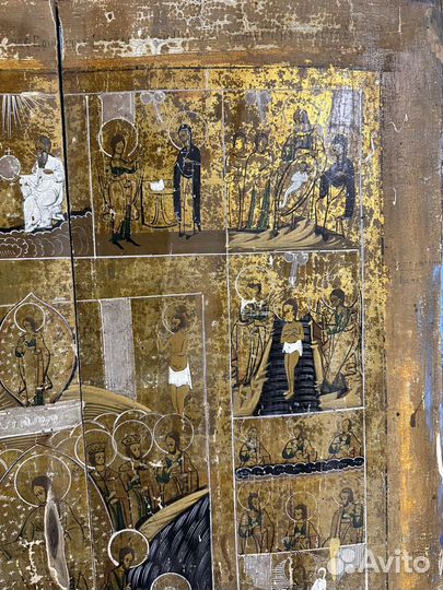 Икона старинная Праздники большая