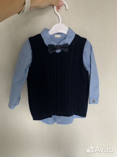 Рубашка с бабочкой + жилетка 80-86р