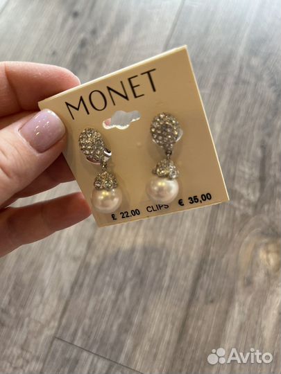 Monet, винтаж, жемчуг в серебре клипсы
