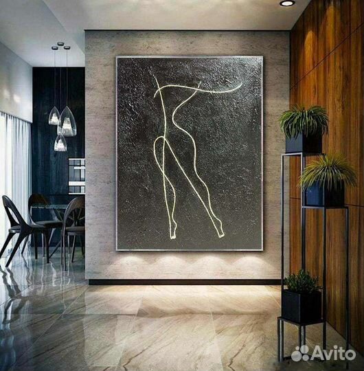 Большая картина маслом в интерьер Силуэт девушки