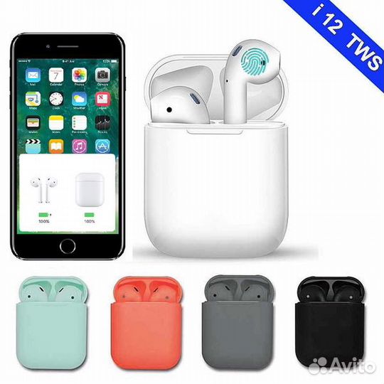 AirPods i12 сенсорные С анимацией черные
