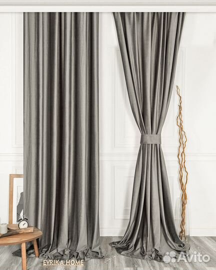 Бархатные шторы Беллиссимо стальной