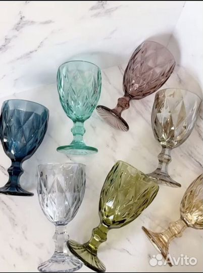 Набор бокалов/фужеров для вина 6 шт цветное стекло