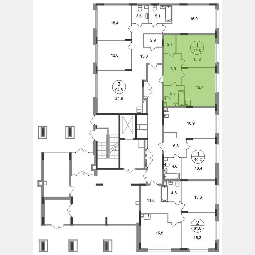 1-к. квартира, 45,8 м², 1/17 эт.