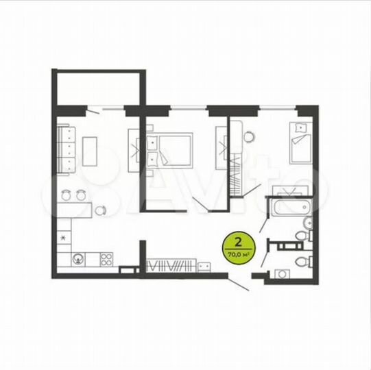 2-к. квартира, 70 м², 8/9 эт.