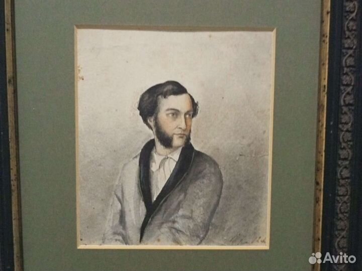 Картина старинная, акварельный портрет 19 века
