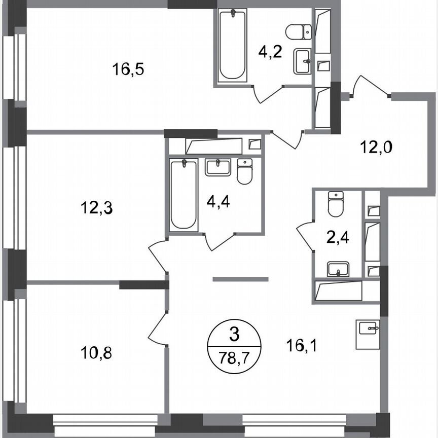3-к. квартира, 78,7 м², 19/20 эт.