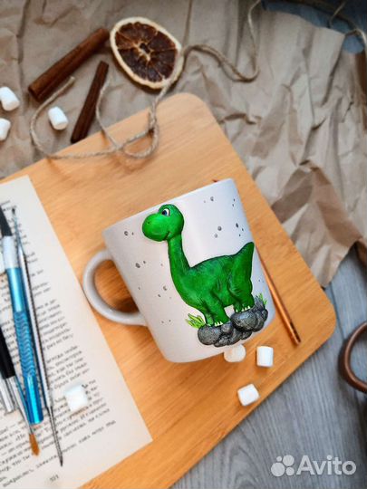 Кружка ручной работы, динозавр, подарок мальчику