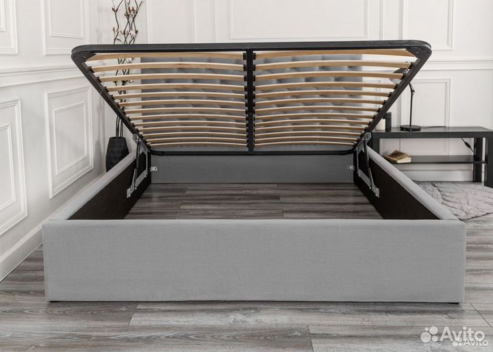 Кровать с подъемным механизмом серая велюр 140х200