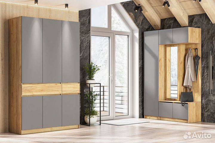 Шкаф двухстворчатый с полками и штангой прихожая