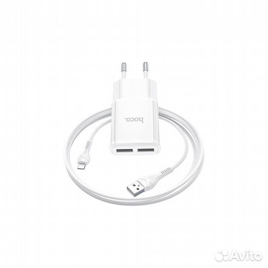 Блок питания hoco C88A 2xUSB 2.4A+Lightning белый