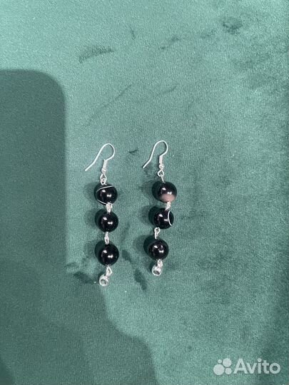 Серьги с черным агатом