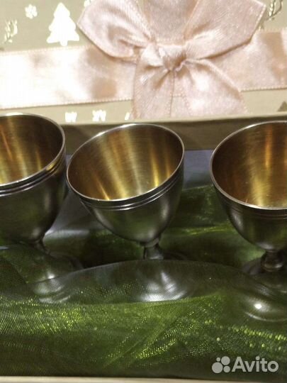 Подарочный коньячный набор с позолотой 3 рюмочки