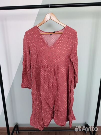 Платье в горошек пыльно-розовое 48-50 размер