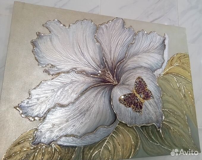 Картина маслом на холсте цветы текстурная