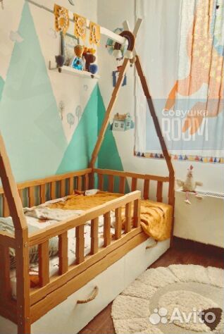 Детская Кровать из бука с бортиком