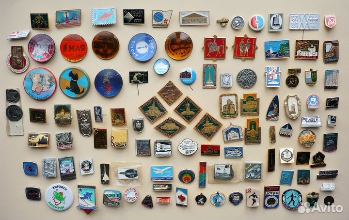 Значки «Космос, Бородино, Спорт,Новороссийск» СССР