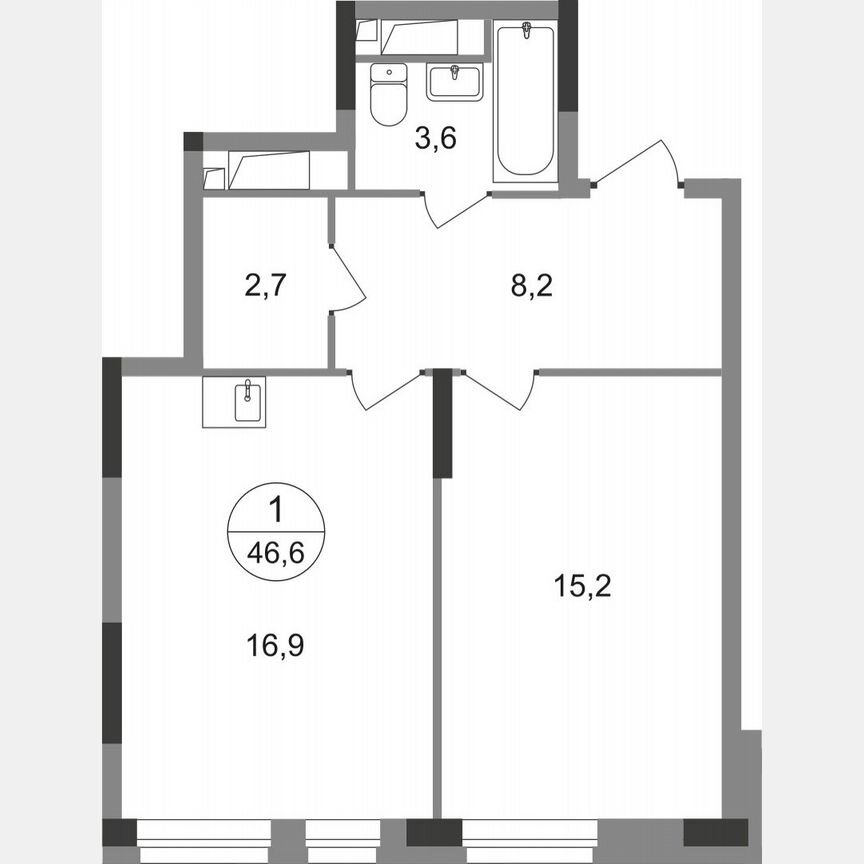 1-к. квартира, 46,6 м², 3/19 эт.