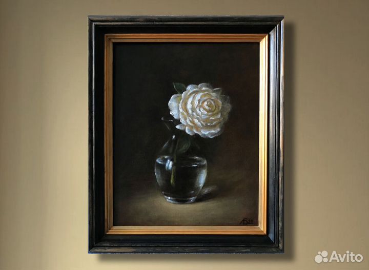 Картина маслом на холсте в раме “Роза»