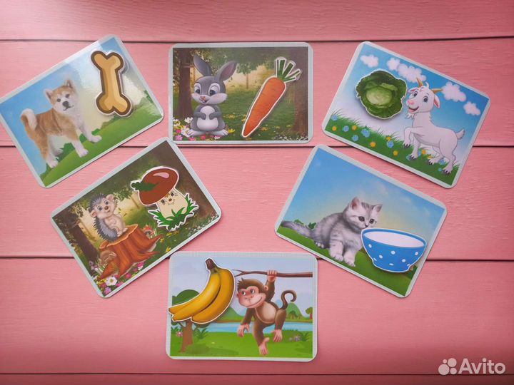 Развивающие карточки на липучках Кто Что Ест