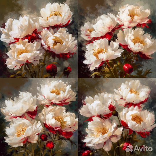 Пионы на холсте