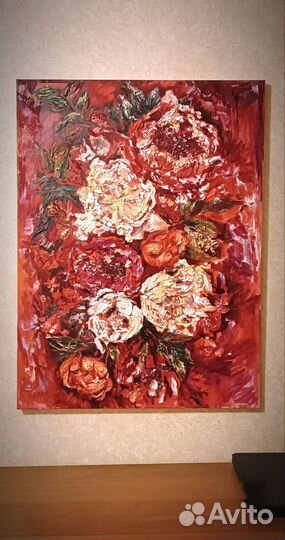 Картина маслом на холсте цветы Пион 60х80 см