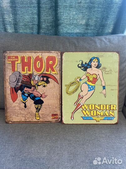Таблички жестяные декоративные Тор и Чудо Женщина