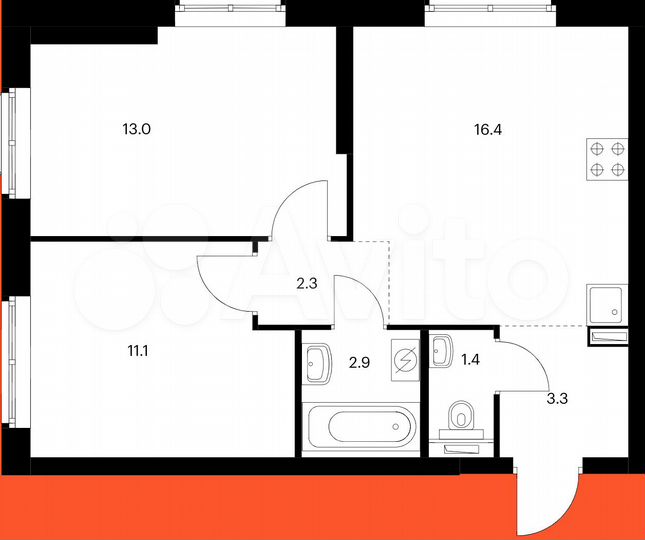 2-к. квартира, 50,4 м², 6/24 эт.