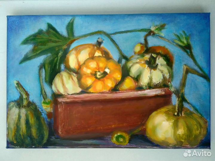 Картина маслом,холст, натюрморт,Тыквы