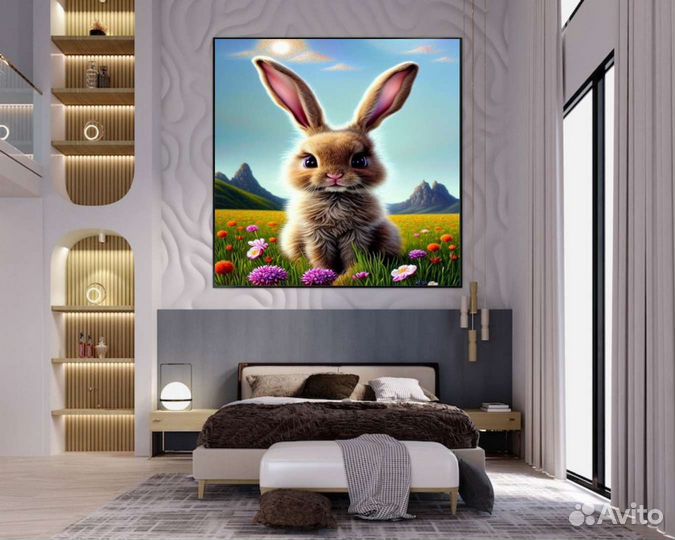 Уникальный пейзаж с зайчиком Картина маслом