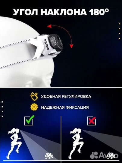 Светодиодный фонарь на лоб atlantic белый