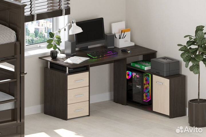 Компьютерный стол угловой с ящиками
