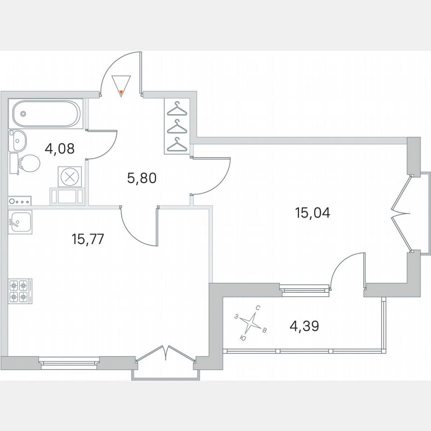 1-к. квартира, 42,9 м², 4/4 эт.