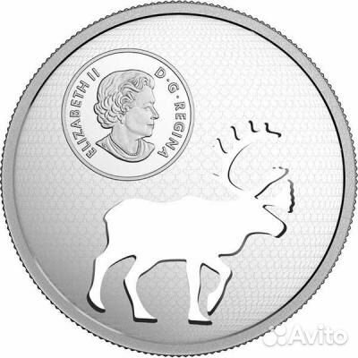 Монета Карибу Олень вырез силуэта Канада 2017г Ag