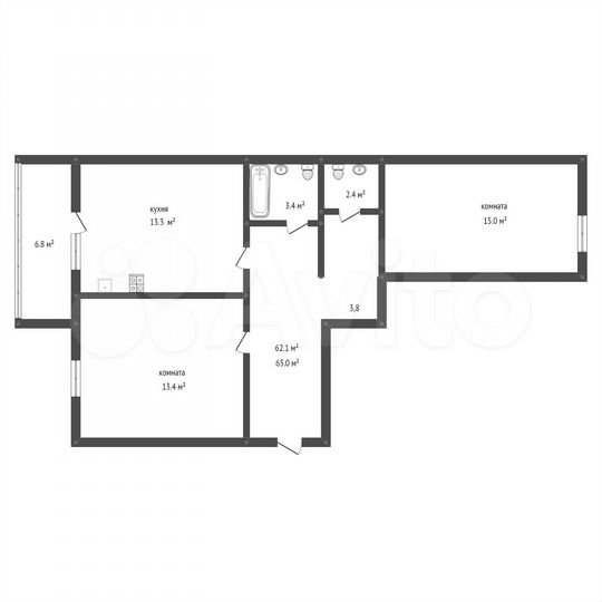 2-к. квартира, 65 м², 6/9 эт.