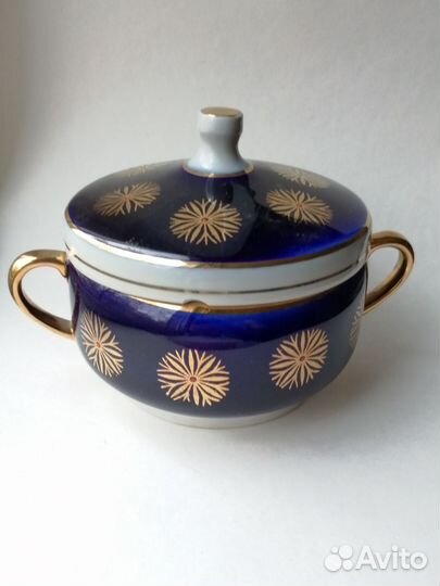 Чайная пара кобальт Довбыш СССР Хризантемы