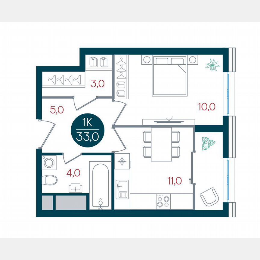 1-к. квартира, 33 м², 7/32 эт.
