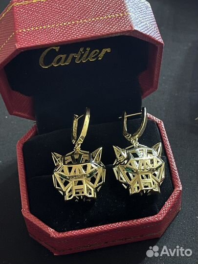 Золотые Серьги Тигр Cartier