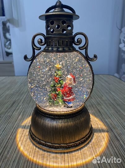 Новогодние фонарь со снегом, музыкальный