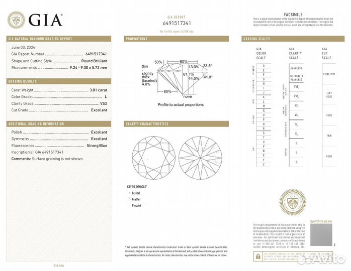 Серьги пусеты с бриллиантами 3.01ct.L/VS2 и 3.02ct