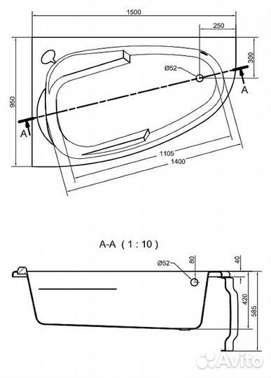 Акриловая ванна Cersanit Joanna 150x95 L 63336