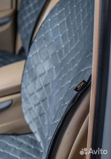 Накидки на сиденья ромб, велюр серый, белая нит