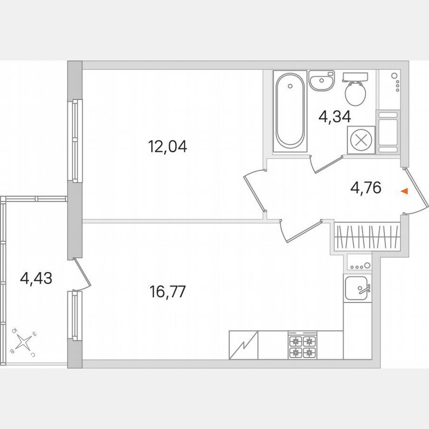 1-к. квартира, 39,2 м², 4/8 эт.